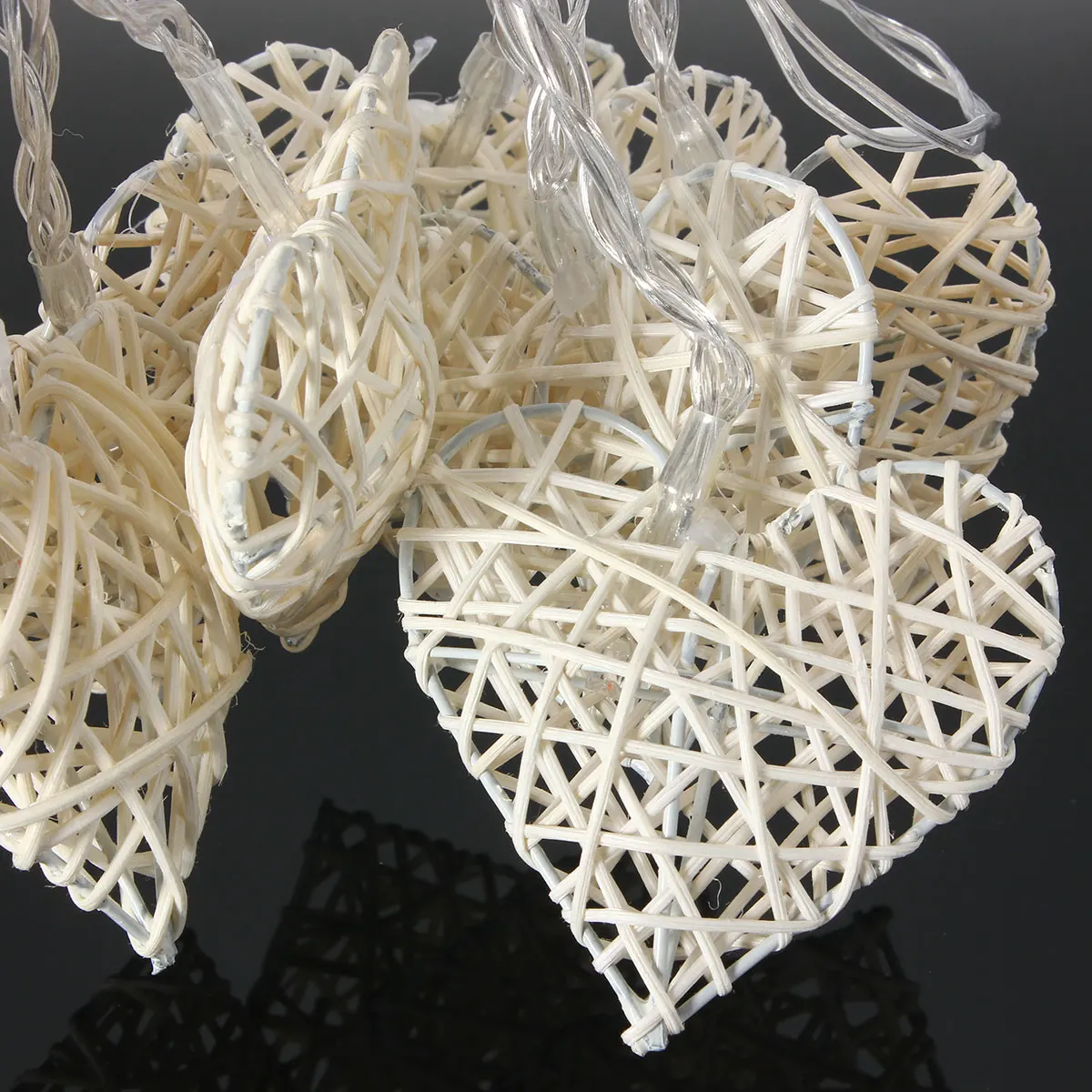 10 LED Rattan Heart String Fairy Lights Lamp Party Home Bedroom Xmas Wedding Decor