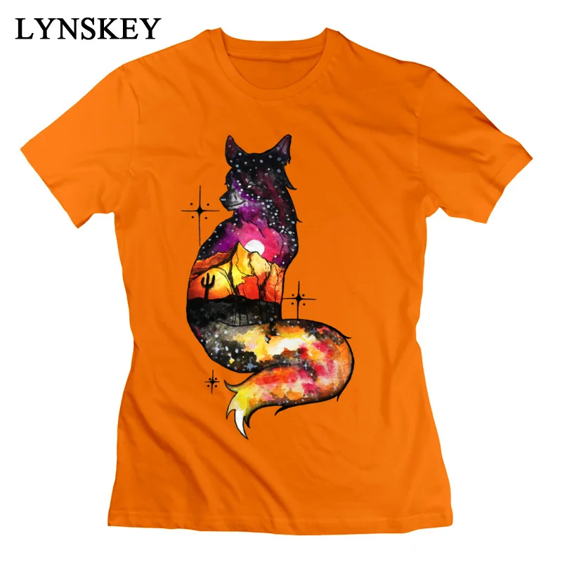 LYNSKEY Cotton Tops Shirt Galaxy Desert Fox for Women Normal T-Shirts Slim Fit Discount Crewneck Short Sleeve Tee Shirt white