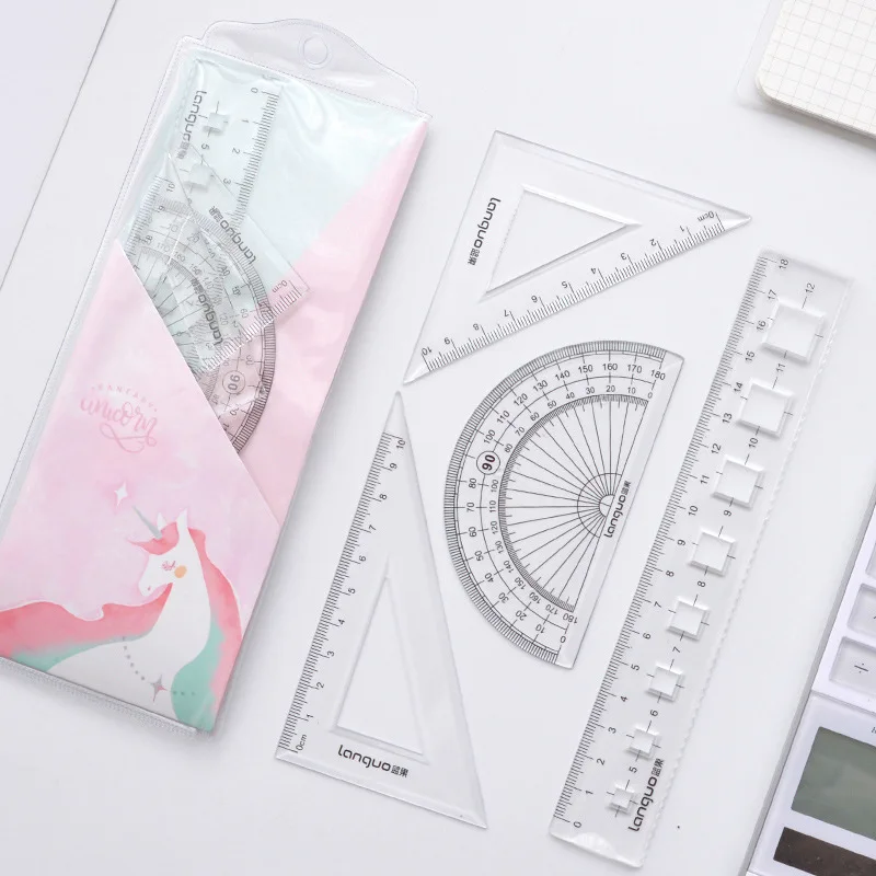 

1 Set of Rules Cartoon Unicorn Draw Straight Rules Triangular Rules Office Students Stationery