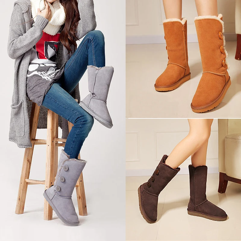

ugged women boots Botas mujer Ug Australia boots women Winter fur wool Keep warm leather boots women flat Handmade quality Brand