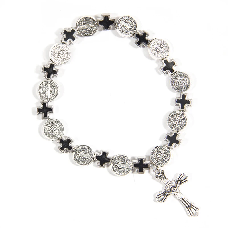 Браслет с христианским крестом Винтаж золотые и серебряные ювелирные изделия религиозной тематики религиозное украшение священный милосердия Saint иконы религиозных браслет из бисера