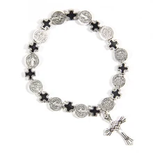 Браслет с христианским крестом Винтаж золотые и серебряные ювелирные изделия религиозной тематики религиозное украшение священный милосердия Saint иконы религиозных браслет из бисера