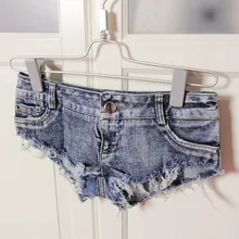 Для женщин пикантная обувь для ночного клуба носить супер короткие с низкой талией узкие Джинсовые шорты летние тонкий мыть синие джинсы короткие Низ