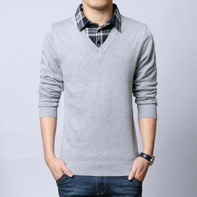 deux hommes chemise faux mode pièces Polo tricot Pull 2015 Casual CXwdOnq4X