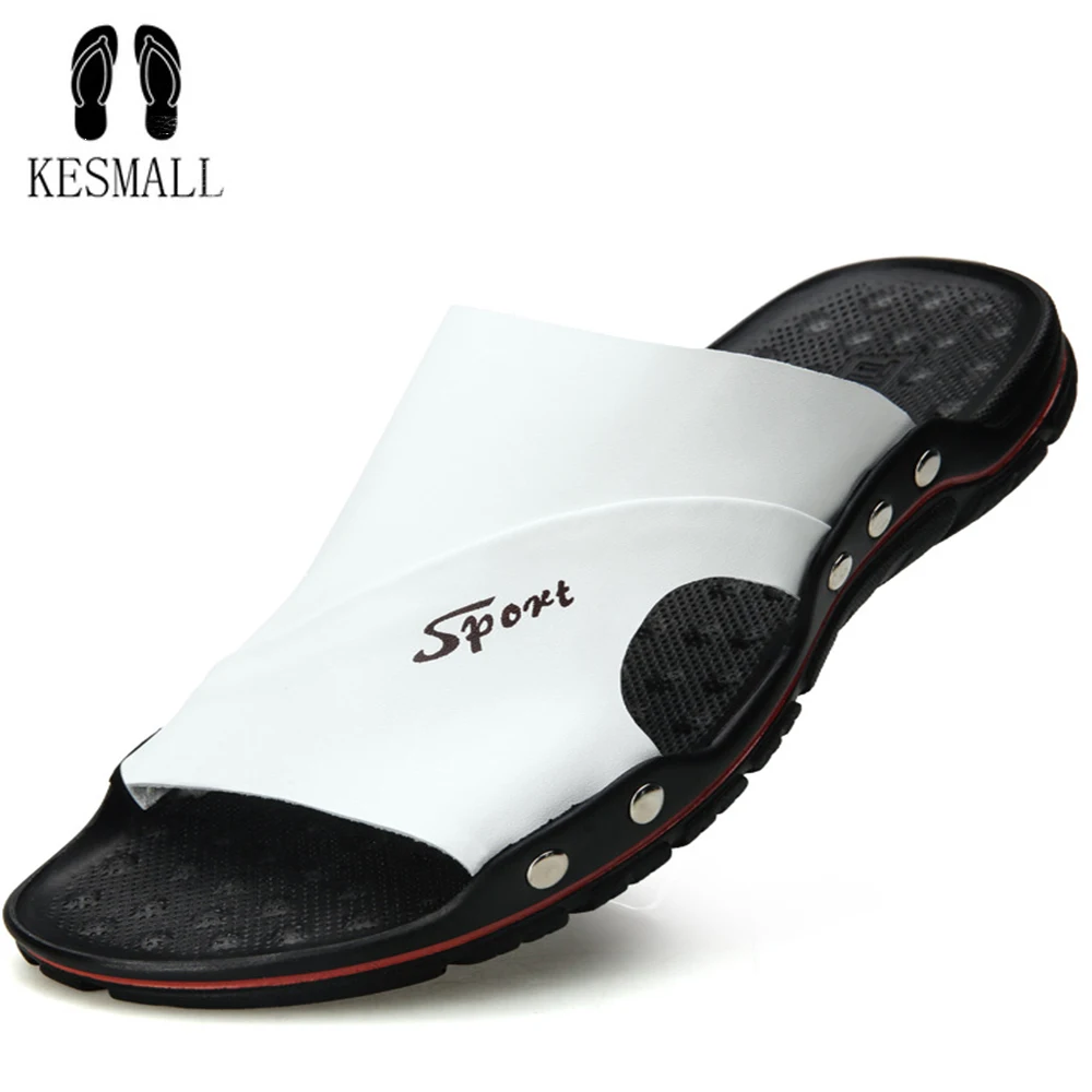 

KESMALL Men Casual Summer Shoes Men Platform Leather Slippers Fashionable Sports Sandals Breathable Anti-Skid Flip-Flops WS109
