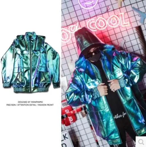 XS 5XL 2019 Мужская певица хип хоп dj ds сценические костюмы symphony iridescence Зеленая кожаная