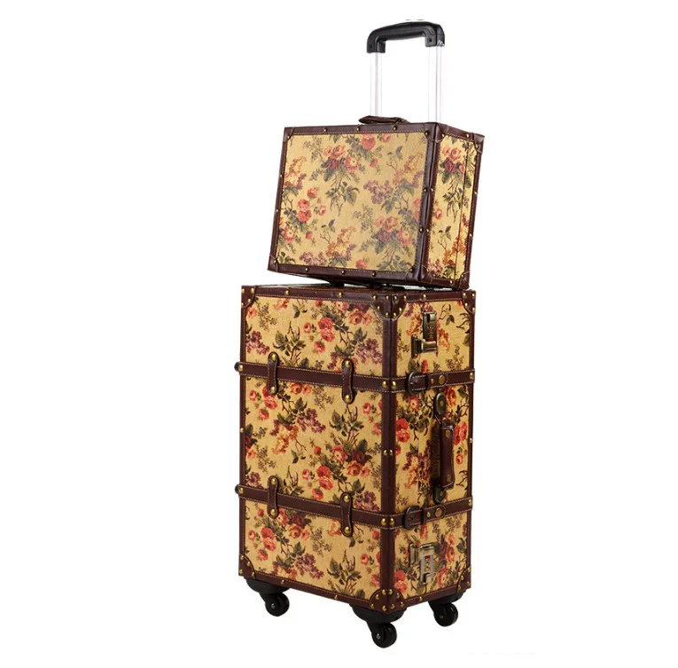 

14"16"20"22"24" Inches flower rolling luggage England style reiskoffers travel trolley bag