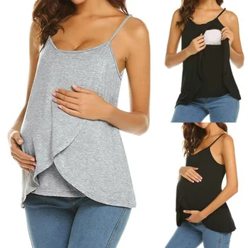 

Women Breastfeeding Tops Breathable Solid Color Sling Vest for Maternity YJS Dropship