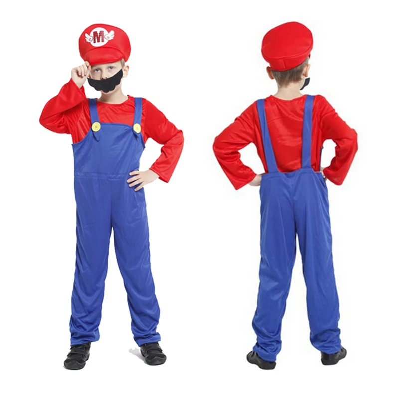 Детские маскарадные костюмы Super Mario Bros для детей Вечерние косплея Luigi на Хэллоуин