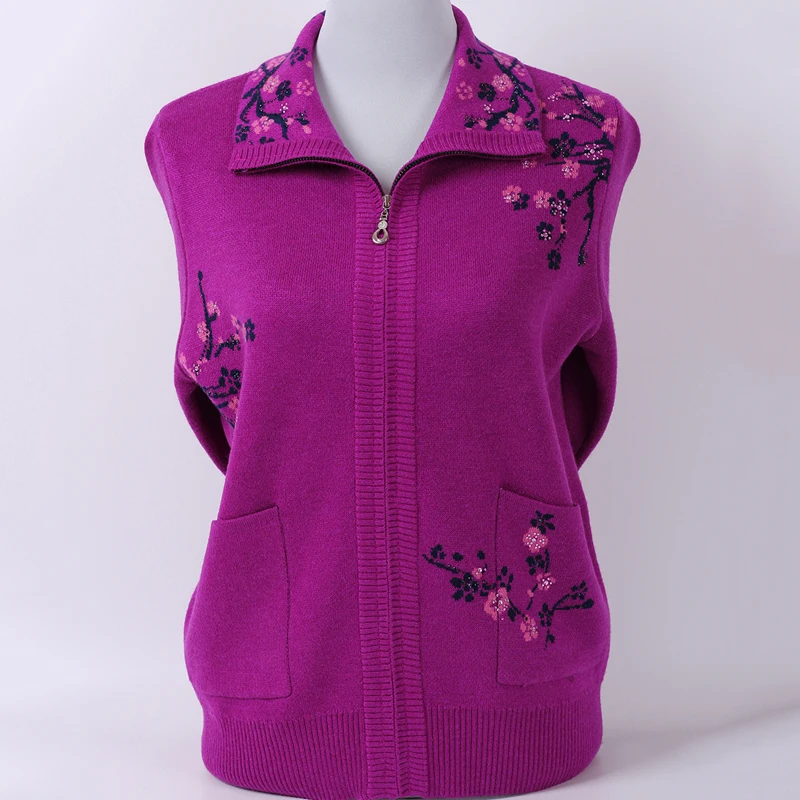 Женщины среднего и пожилого возраста осенью носить 60-70 лет свитер, шерстяное пальто, одежда - Цвет: Фиолетовый