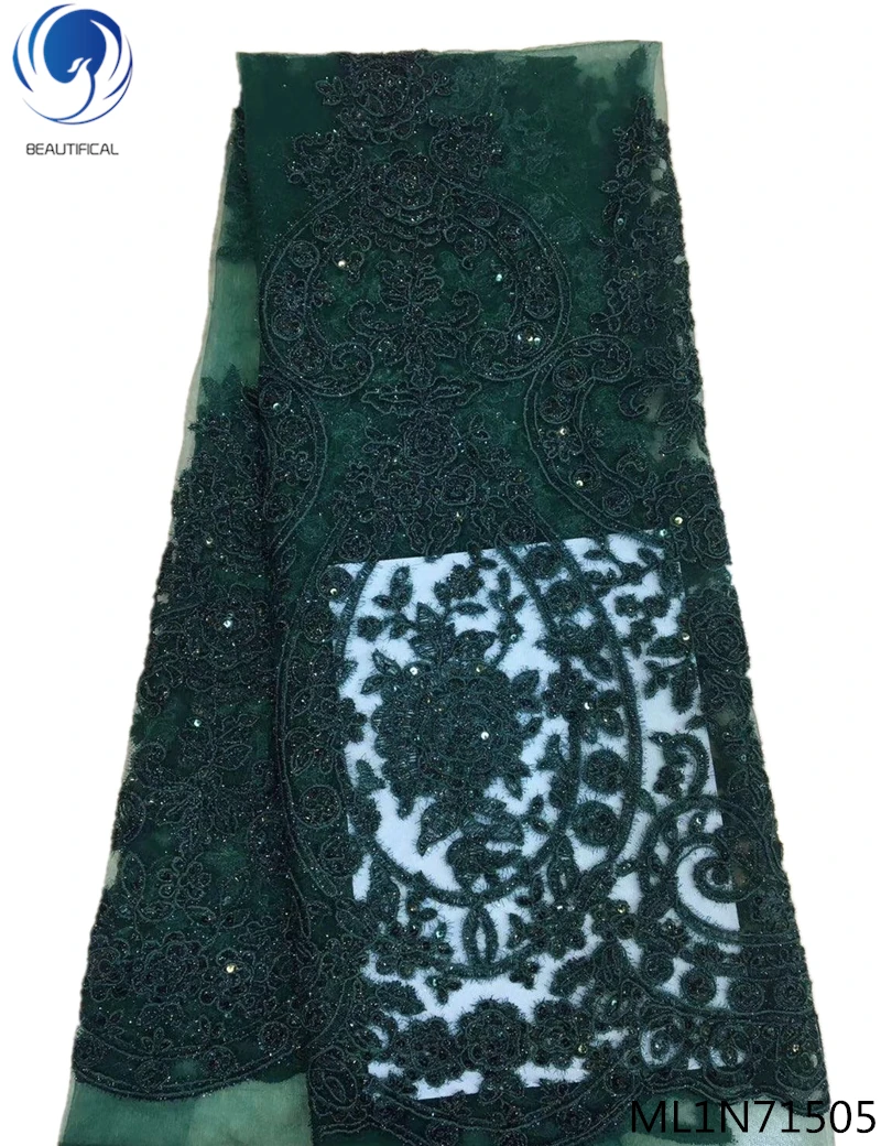 

Beautifical african lace fabrics with sequins green french lace fabrics 2019 new design laces dress for women 5yards/lot ML1N716