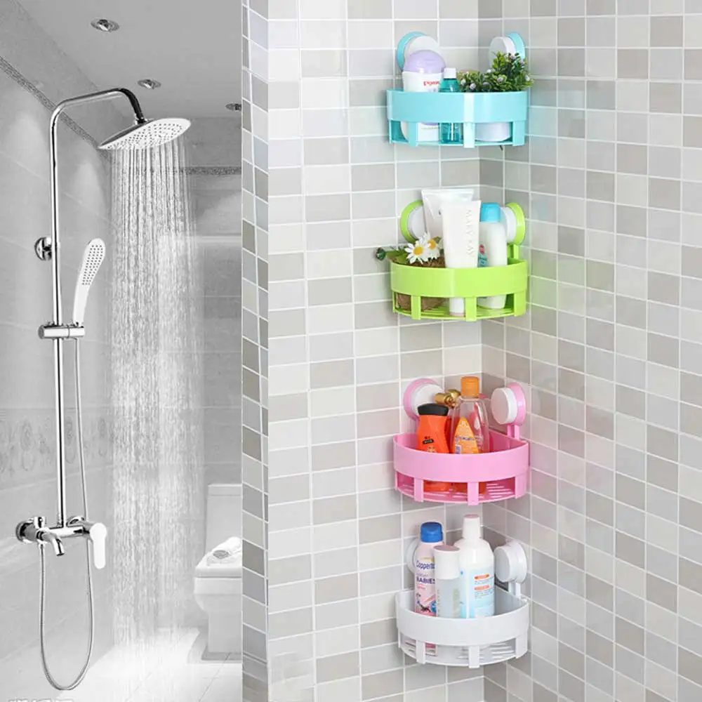 

Bathroom Corner Rack Shampoo Shower Gel Organizer Shelf Space Corner Sucker Wall Mounted Storage Holder