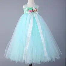 2016 Лучшие качества Принцесса Цветок Девочки Платья Green Flower 2-10Year Симпатичные Драпированные Бальное платье Свадебное Партия Дети День Рождения