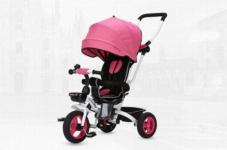 BOSO 4 в 1 детский трехколесный велосипед, одна клавишная складная детская коляска, резиновые ходунки для детей на колесиках, стальная рама детская коляска