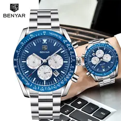 BENYAR мужские часы лучший бренд класса люкс Мужской силиконовый ремешок водостойкий Спортивный Кварцевый Хронограф военные наручные часы