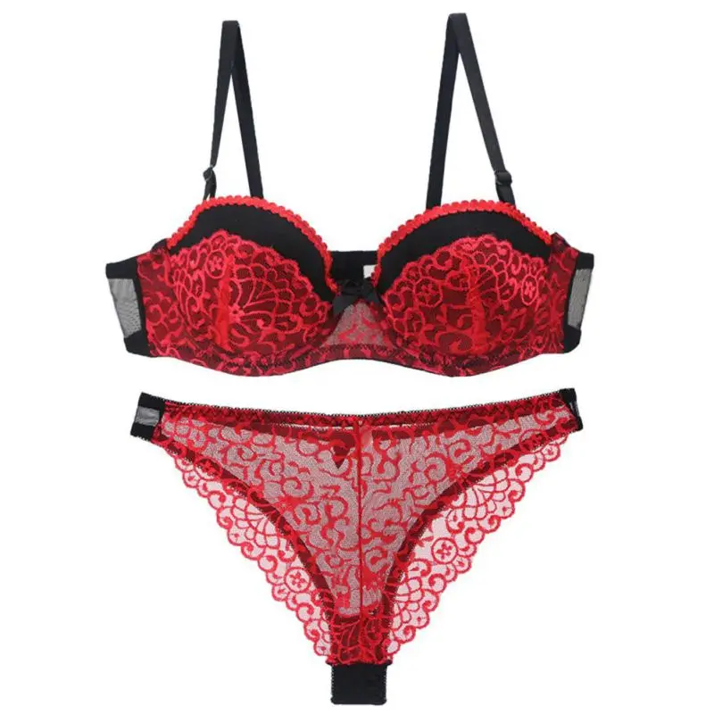 Unterwäsche & Schlafanzug Frauen Push Up Bh Und Panty Set Unterwäsche Sexy Spitze Bh Set Aushöhlen Büstenhalter Sexy Stickerei Dessous Schwarz Weiß Rot 2019 Offiziell