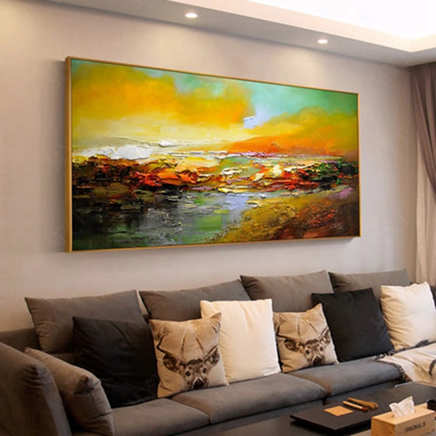 

Large 100% hand painted, gold abstract modern oil painting, landscape painting on canvas wall art metope living room decoration