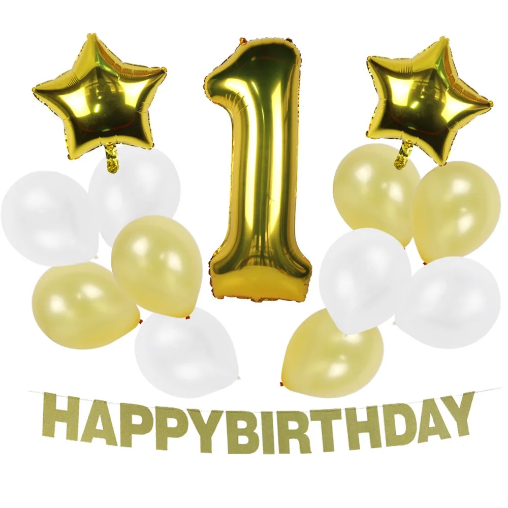 

First Birthday Party Decoration Set 14pcsWith Latex Air Balloon foil ballon for Happy Birthday supplies Foil Ballon 1st birthday