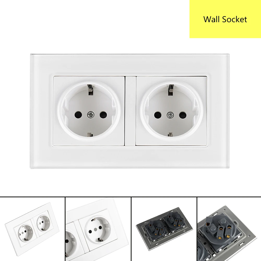 High quality Wall Crystal Glass Panel Power Socket Plug Grounded, 16A