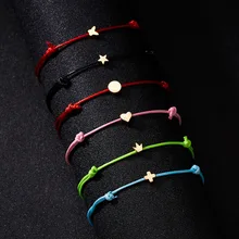 Faça um desejo coroa de cinco estrelas coração cruz tecido cartão de papel pulseira ajustável lucky red string pulseiras femme jóias