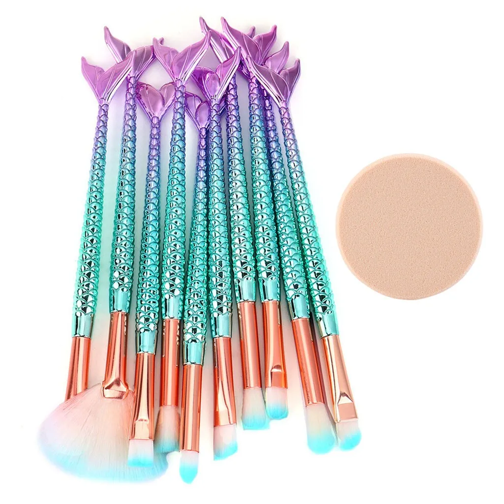 

10PCS Make Up Brushes Set Foundation Eyebrow Blush Cosmetic Concealer Cosmetic Brushes Tools+Puff Dropshipping YJJ2