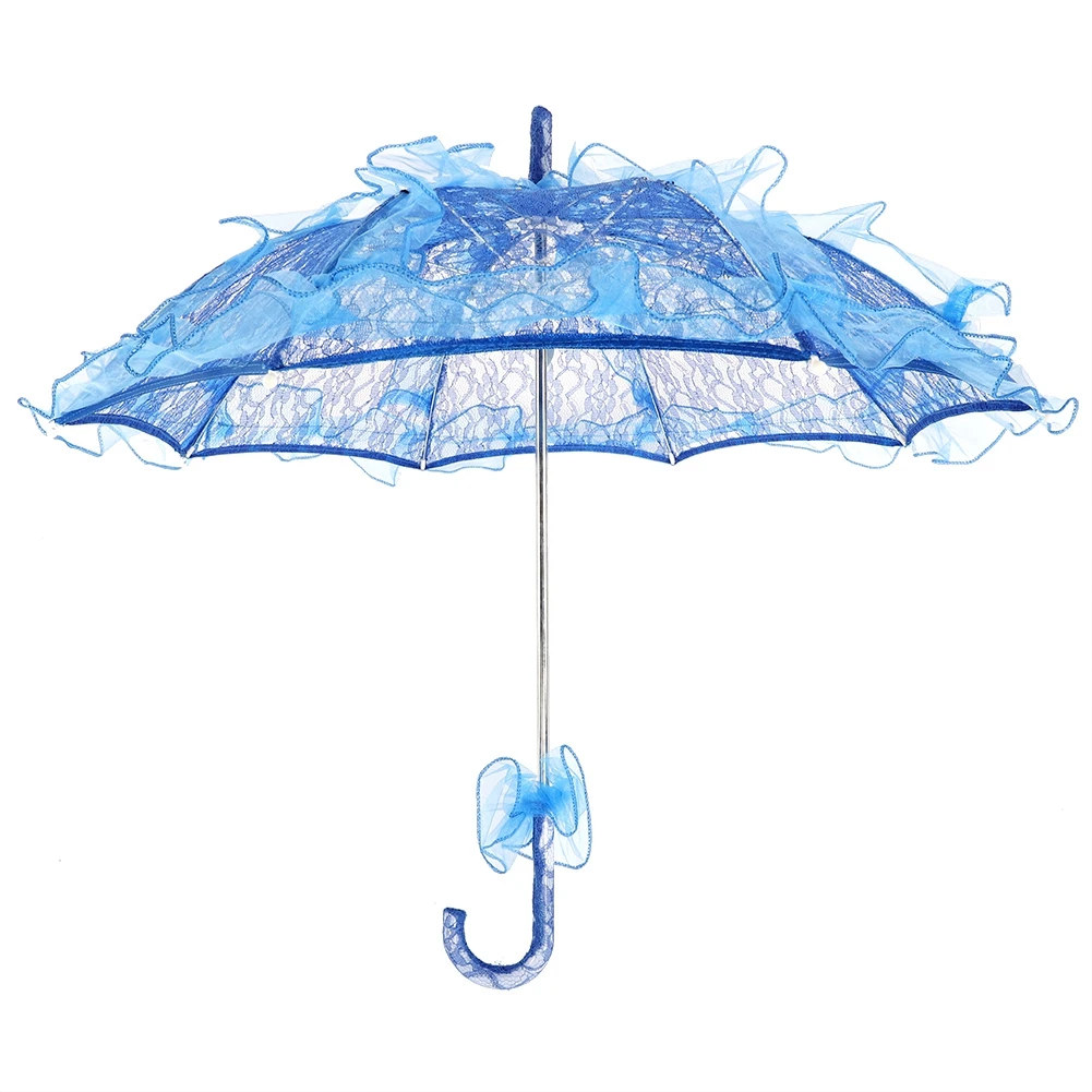 Свадебный кружевной хлопковый зонтик для свадебных вечеринок, танцев, фотосессий, элегантный и стильный зонтик для женщин от дождя - Цвет: Синий