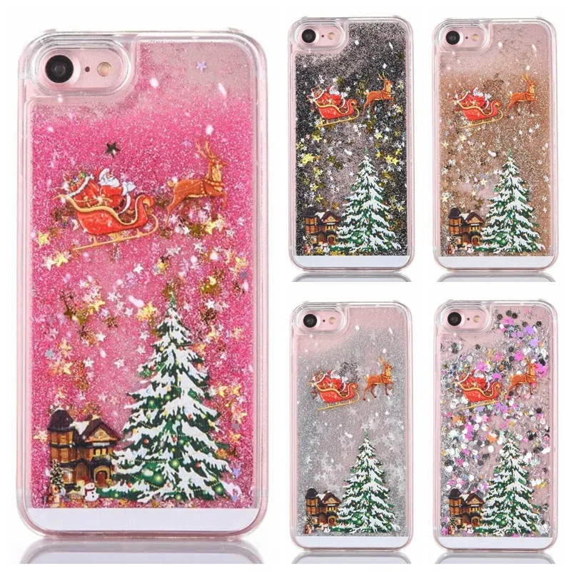 

Christmas tree Dynamic Liquid Glitter Quicksand Phone Case For iPhone 6 S 7 8 Plus 5 Clear PC Cover For Samsung S5 S6 S7 Edge S8