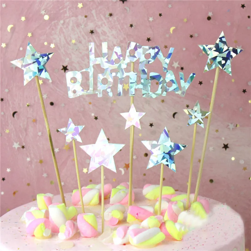 Черное золото Сверкающее звезда пирожное для дня рождения Топпер торт для детского праздника выпечки вечерние десертный стол украшения детей - Color: multicolor