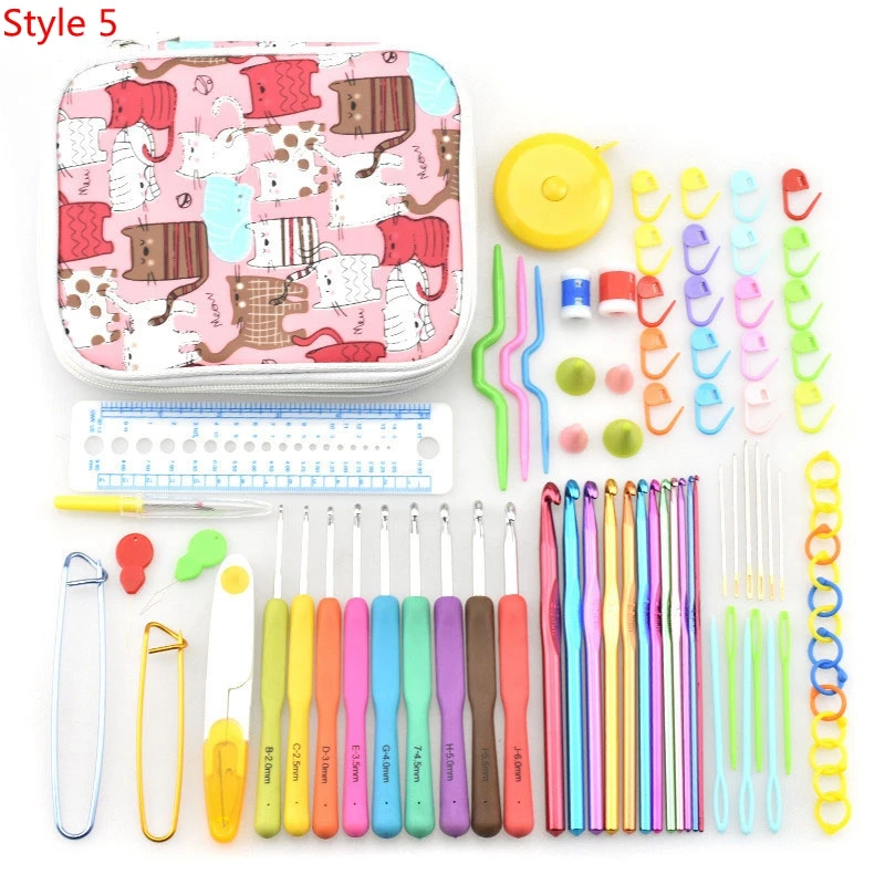 35 Styles Set Crochet Hook Set With Yarn Knitting Needles Sewing Tools Set Knit Gauge Scissors Stitch Holder Hook For Knitting