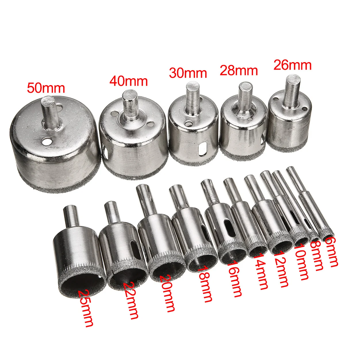 15pcs Diamond Coated Drill Bit Set Tile Marble Glass Ceramic Hole Saw Drilling Bits For Power Tools 6mm-50mm