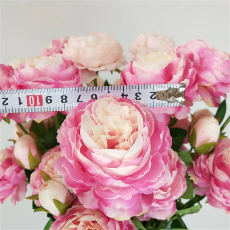 Flone 3 Heads European Style Elegant Artificial Peony Flowers Simulation Silk Flowers Branch Wedding Home Party Decoration  (9)