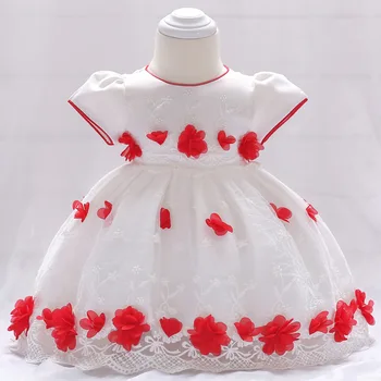 

2019 Flower Embroidery Princess Dress Mesh Wedding Bridesmaid Birthday Party Dress Baby Girl Performance Clothing