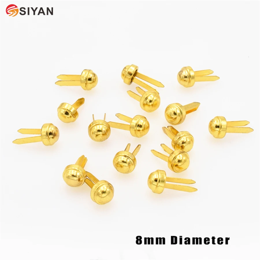 

100Pcs 8mm G Plated Metal Crafts Purse Feet Rivets Studs Pierced for Purse Handbag Punk Rock Rivets Bag Leather DIY Crafts