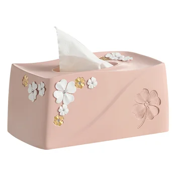 

Beautiful home decoration resin tissue box Simple and stylish have flower of tissue storage box
