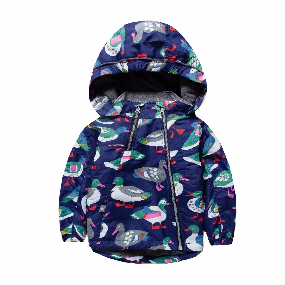 

Autumn Winter Child Jacket Cartoon duck print Boy Girls Thicken Fleece Lining Jackets Hooded Windproof Kid's Outwear Warm Tops