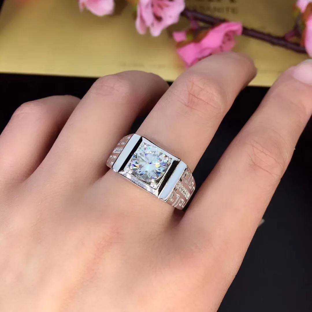 Круглое серебряное кольцо Moissanite 2ct 8,00 мм D VVS роскошное свадебное кольцо Moissanite для мужчин