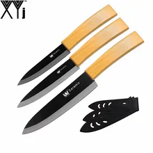 High Class Bamboo Handle Black Blade Kitchen Knife 3 Pcs Set XYj 4″ 5″ 6″ Utility Slicing Chef Ceramic Knife Good Cooking Tools