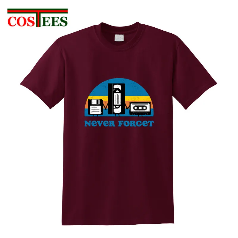 

70s 80s vintage clothing never forget magnetic tape disc cassette disk Funny T shirts Men causal good memory retro men's T-shirt