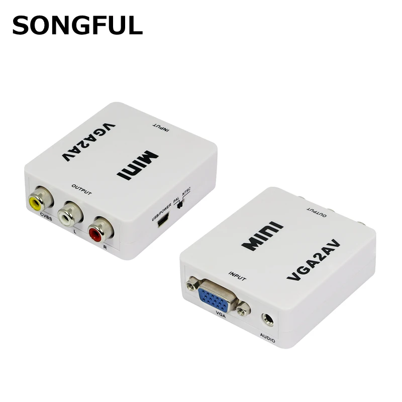 

Mini HD 1080P VGA to RCA Audio Video AV Converter with 3.5mm VGA2AV / CVBS Adapter for PC to NTSC PAL TV HDTV / PC to SXGA 60Hz