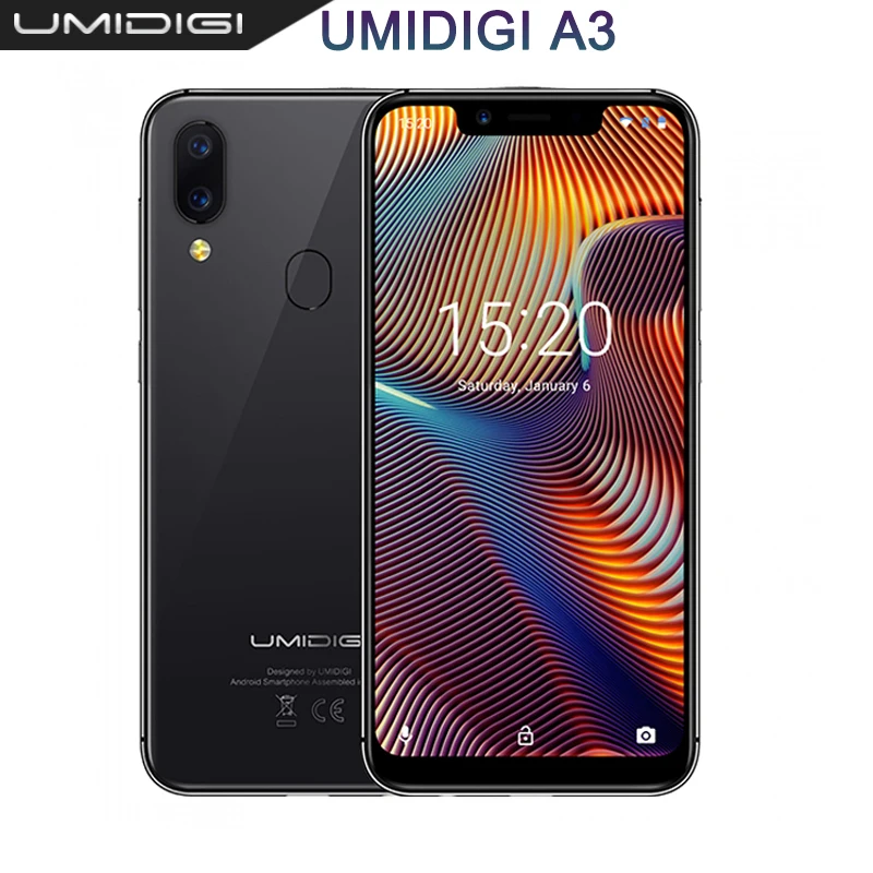

UMIDIGI A3 2GB+16GB Smartphone Quad core Android 8.1 12MP+5MP Face Unlock Global Band 5.5"incell HD+display Dual 4G Mobile Phone