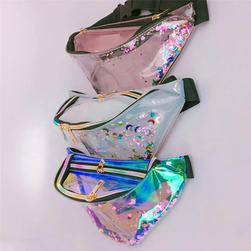 

2019 New Sequins Holographic Fanny Pack Feminina Waist Pack Women's Laser Chest Waist Bag Women Belt Money Bag Bum Bag