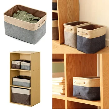 

Double-layer Cover-less Cotton Linen Storage Baskets Sundries Storage Box Canvas Clothes Toy Car Book Storage Compartment