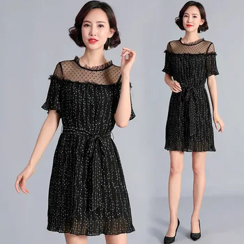

2019Summer dress Fashion Ladies Plus Size chiffon Dress flare sleeves Elegant Ruffled collar mesh patchwork casual vestido5XL