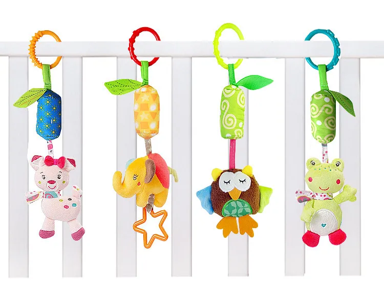 Cute Cartoon Animal Pendant Baby Stroller Cribs Toys Soft Plush Appease Doll Rattles For Infant Toddler Hanging Bed Bell Gifts