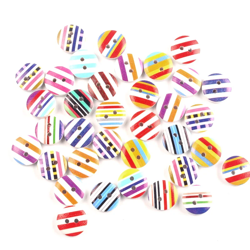 

LF 100Pcs Mixed Round Stripe Wooden Sewing Buttons For Clothes Needlework Scrapbooking Crafts Decorative Diy Accessories