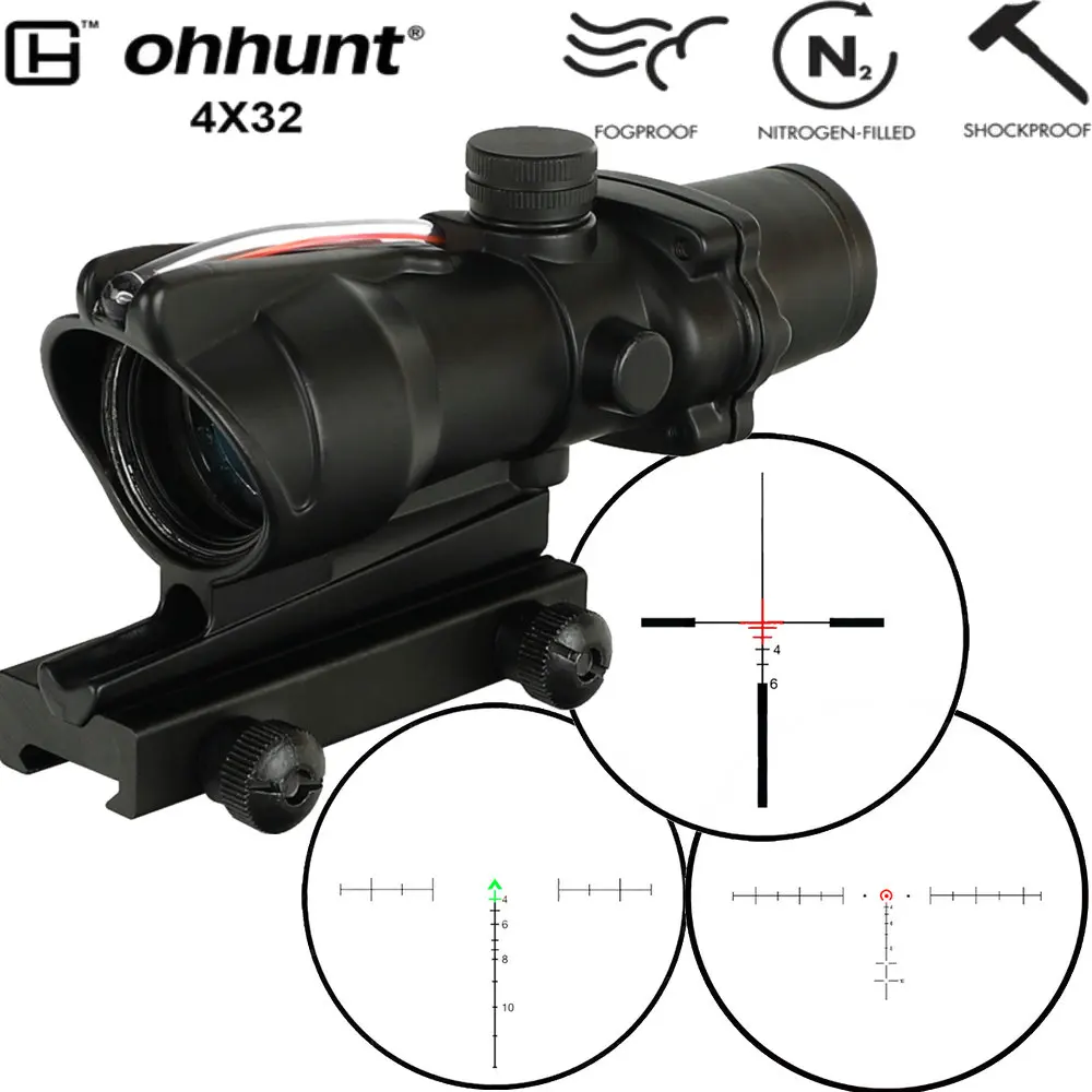 Ohhunt Охота 4X32 ACOG реальный оптоволоконный прицел BDC шеврон Подкова Сетка тактические оптические прицелы для cal. 223. 308 печать логотипа