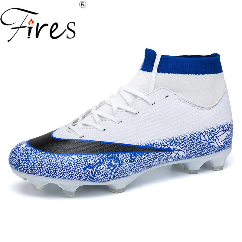 Cena Pożary mężczyźni PU skórzane buty sportowe New Arrival buty piłkarskie męskie zewnętrzna piłka nożna buty człowiek czarne Turf wysokiej kostki korki trampki