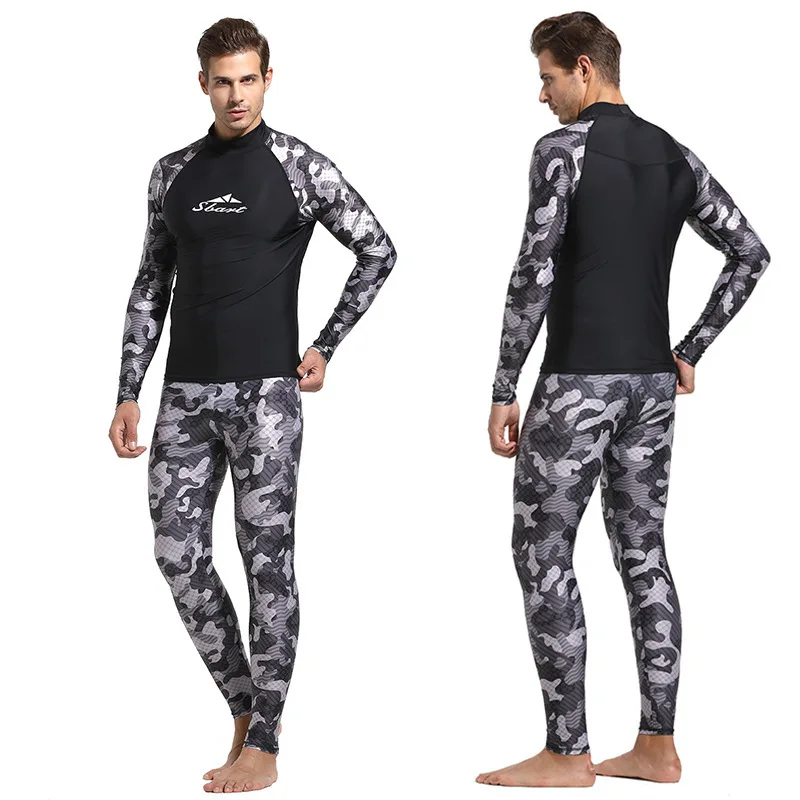 Камуфляж Рашгард для мужчин Rashguard купальник с длинным рукавом для серфинга рубашка для плавания Брюки лайкра гидрокостюм паруса костюм для дайвинга спортивная одежда - Цвет: Gray Set