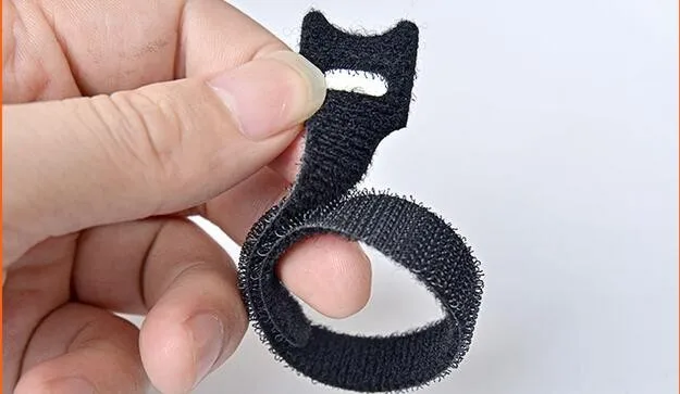 10pcslot 20013mm T type black Nylon Reusable self adhesive Velcro Cable Ties with Eyelet Holes (6)
