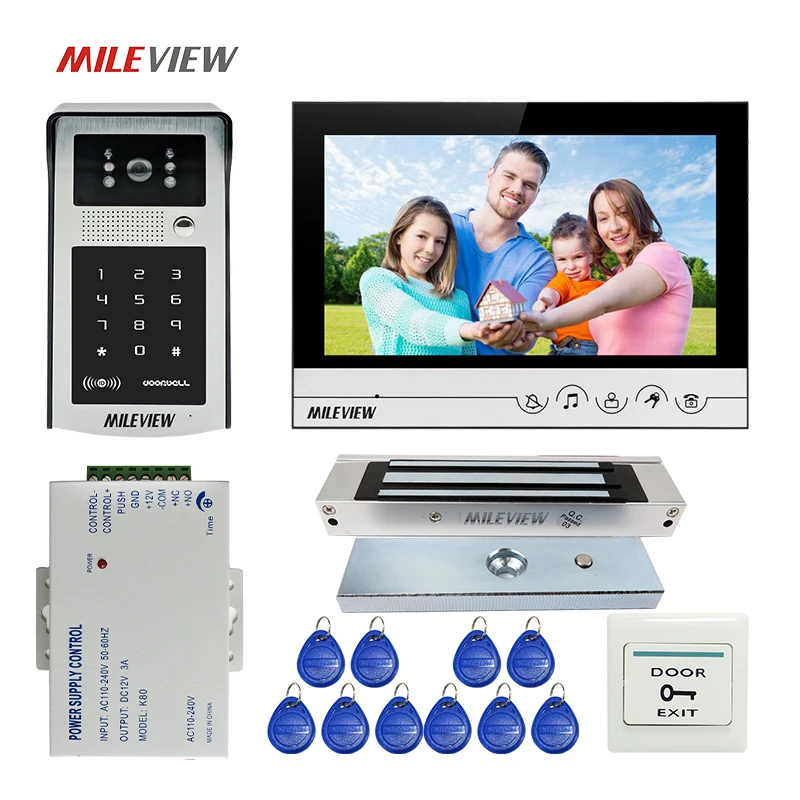 

Free Shipping 9" LCD Screen Monitor Video Door Phone Intercom Kit + Outdoor RFID Code Keypad Unlock Camera Electromagnetic Lock